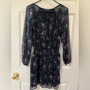 Abercrombie & Fitch Long Sleeve Navy Dress with Floral Pattern